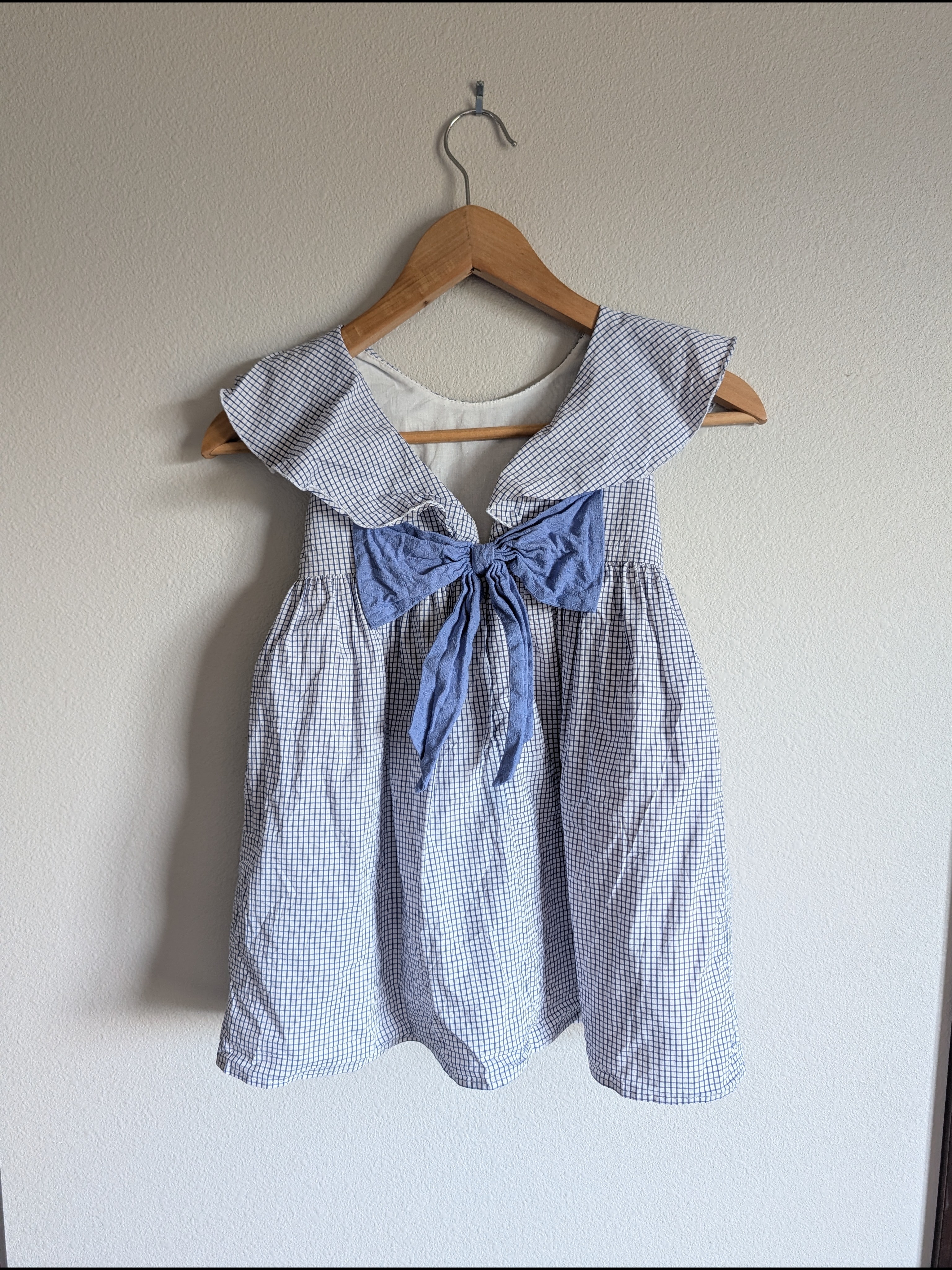 Blue Gingham Bow-Front Girls' Formal Dress